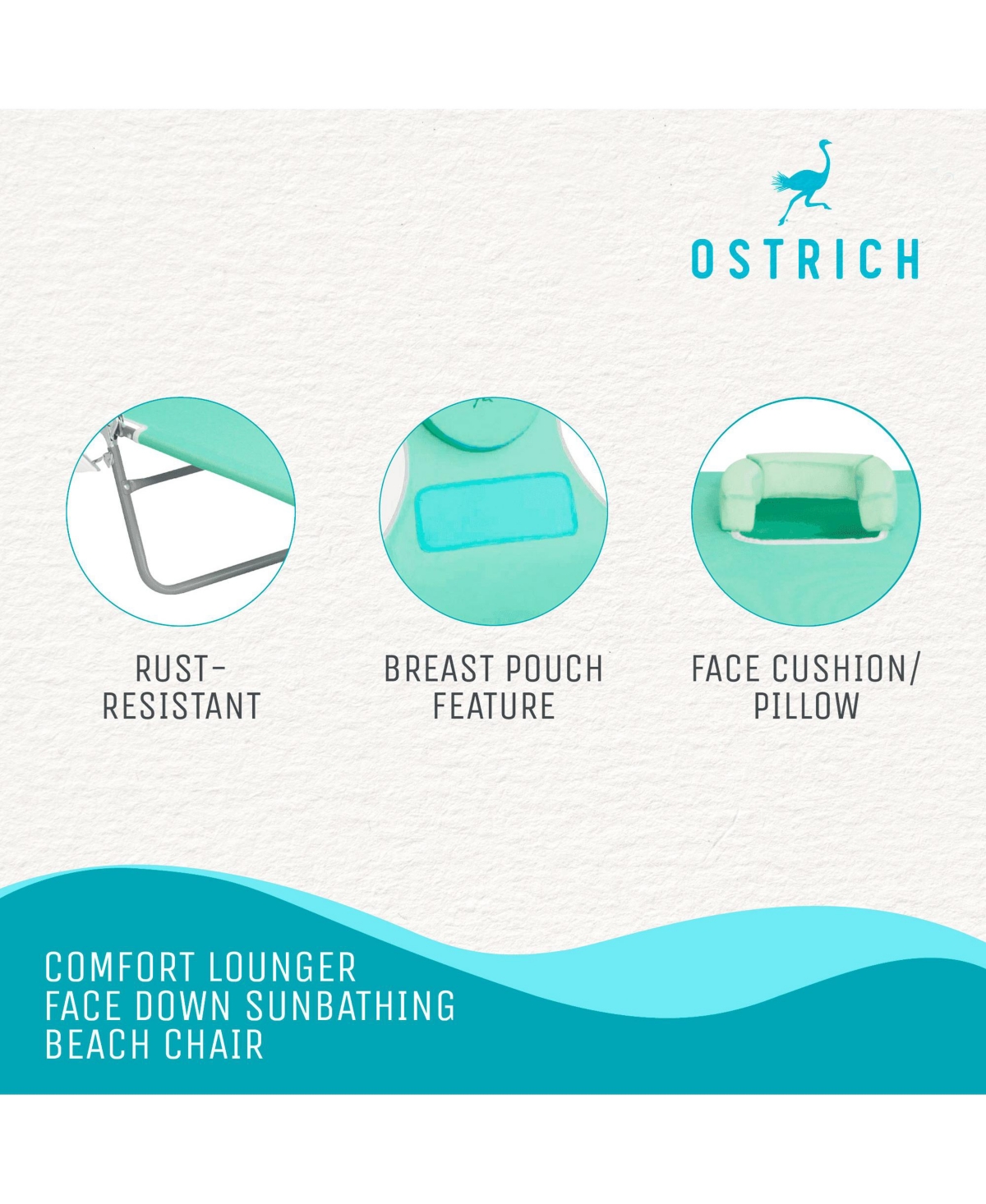 Ostrich Ladies Comfort Lounger, Portable Beach Camping Pool Tanning Chair, Teal