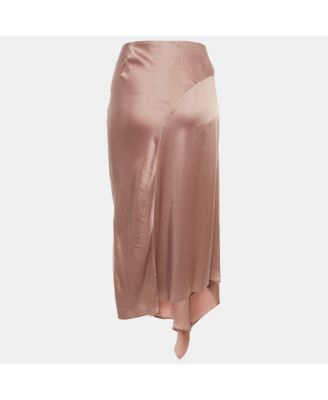 Women's Pink Satin Asymmetric Midi Skirt