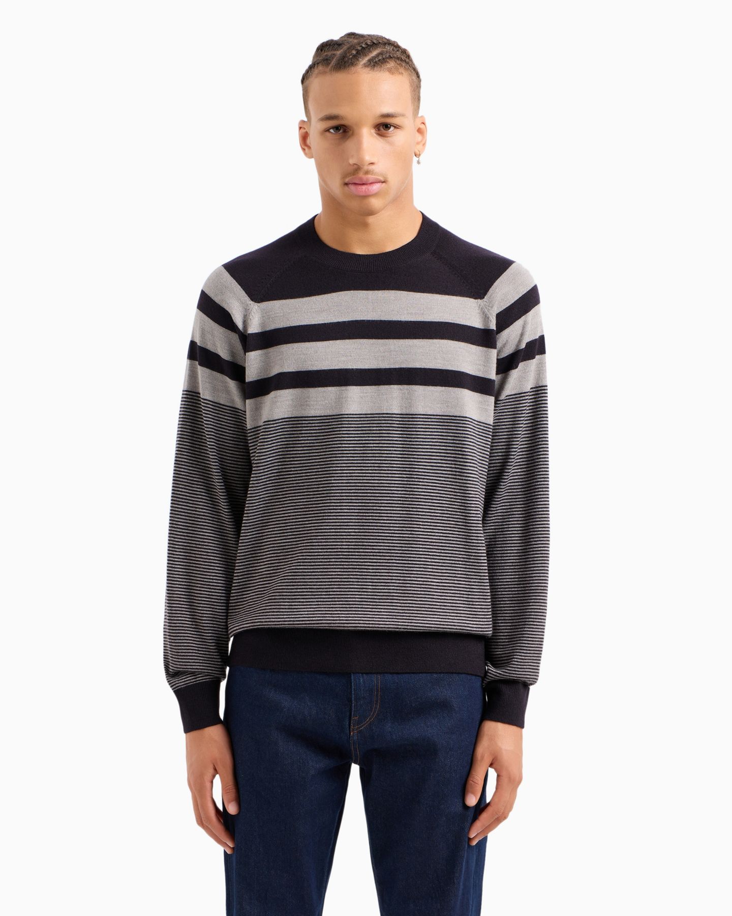 Мужской свитер A|X Armani Exchange Wool-Blend Mix Horizontal Color Blocked, цвет: Разноцветный — фото 1