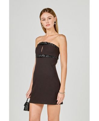 Women's Sequin Trimmed Strapless Mini Dress