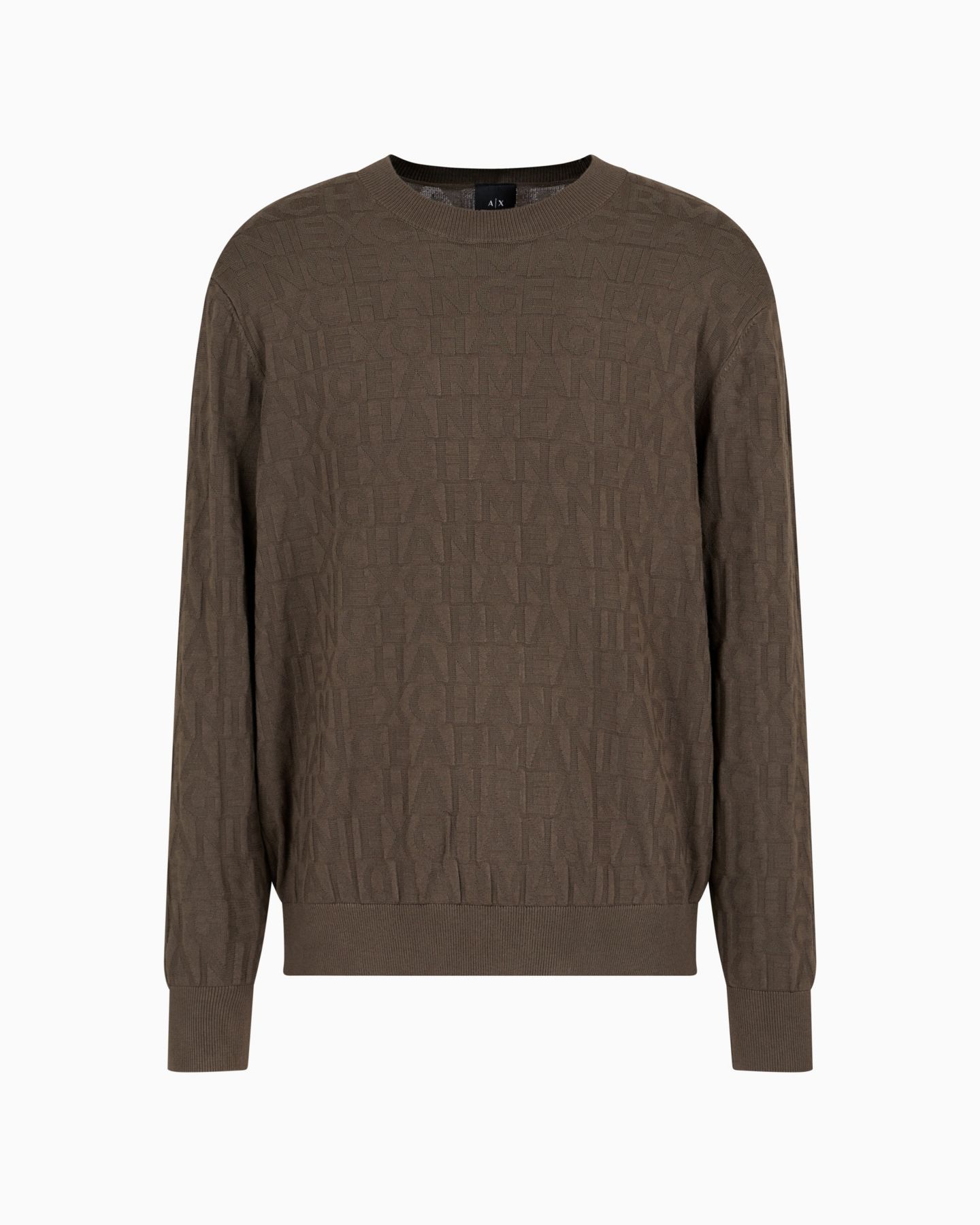 Мужской свитер A|X Armani Exchange Jacquard Allover Debossed Logo Crewneck, цвет: Чёрный оливковый — фото 3