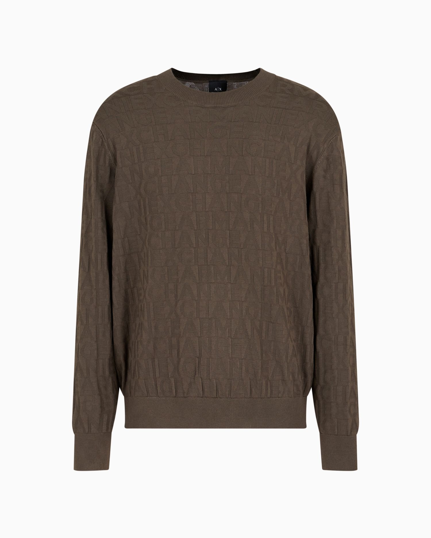 Men's Jacquard Allover Debossed Logo Crewneck Sweater