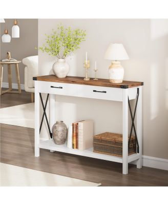 Console Table with 2 Drawers, Farmhouse Sofa Table with Storage Shelf, Accent Wood Entryway Table for Living Room, Hallway