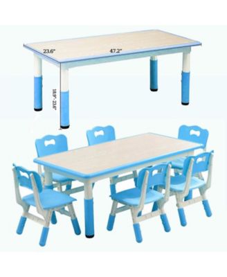 Kids Table and Chairs, Height Adjustable Toddler Table and 6 Chair,Children Activity Table for Daycare, Classroom, Home