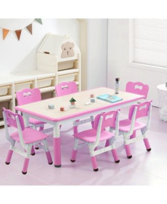 Kids Table and Chairs, Height Adjustable Toddler Table and 6 Chair, Children Activity Table for Daycare, Classroom, Home