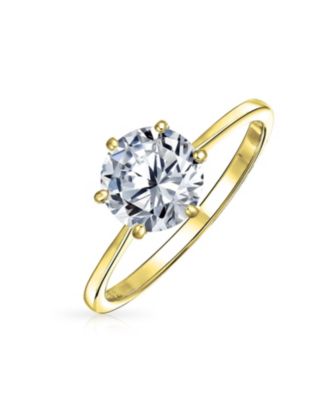 Round Solitaire 1.5CT CZ Cubic Zirconia 6-Prong Promise Ring 1MM Band Gold Plated .925 Sterling Silver