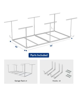OHK Frame-Only OHK Series Ceiling Mounted Overhead Garage Storage Rack, White — 48" X 96"