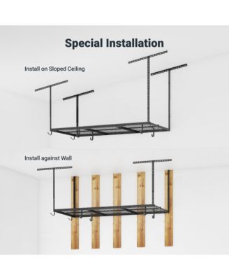 OHK Series Ceiling Mounted Overhead Garage Storage Rack, Black — 48" X 72"