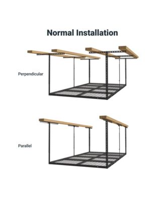 OHK Series Ceiling Mounted Overhead Garage Storage Rack, Black — 48" X 96"