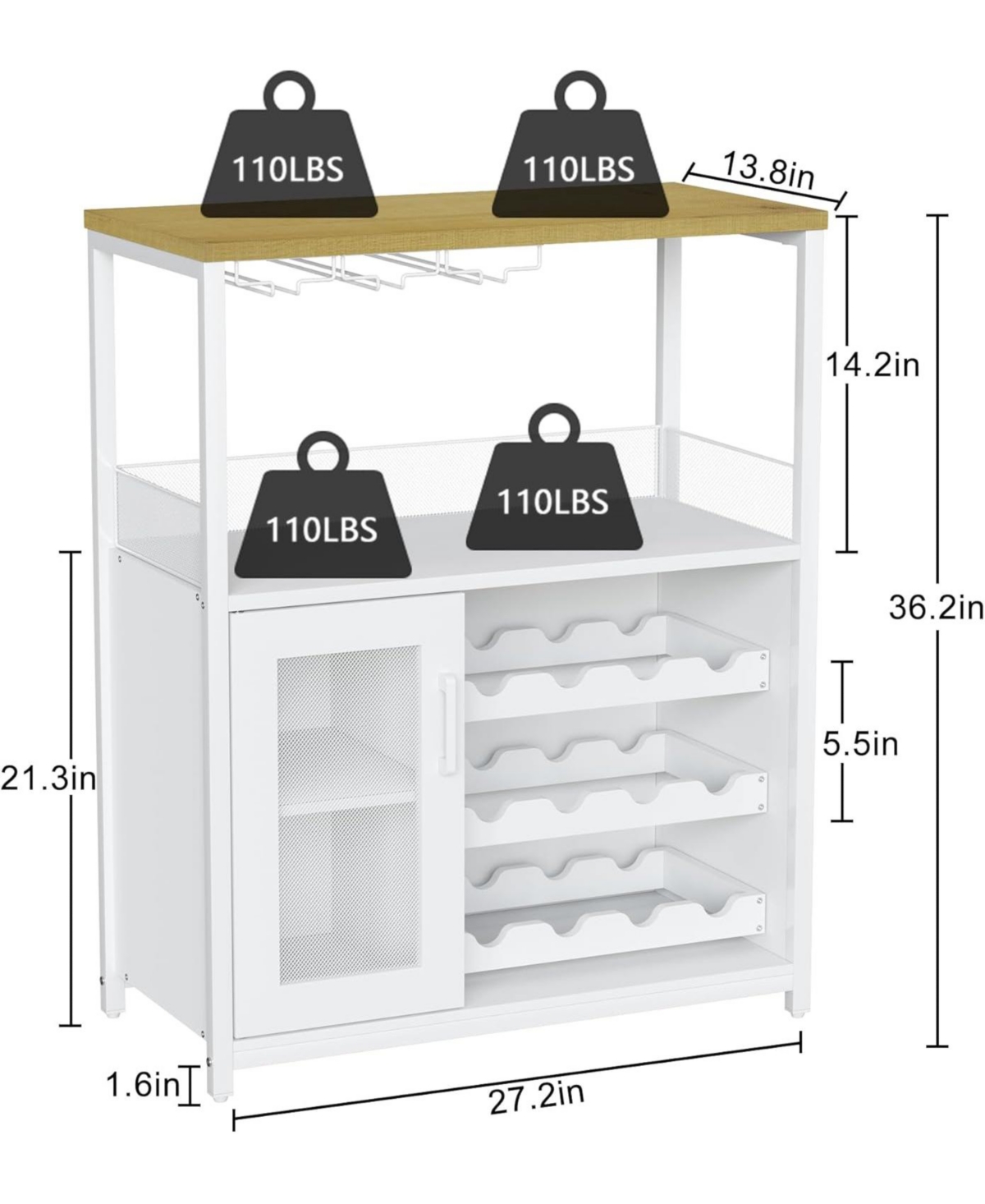 Gaomon Wine Bar Cabinet with Drawer, Shelves, Glass Holder, and Mesh Door, Small Sideboard for Liquor and Glasses