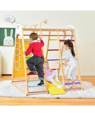 8-in-1 Jungle Gym Playset, Wooden Climber Play Set with Monkey Bars