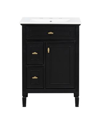 Freestanding Black Bathroom Vanity with Sink Flip Drawer and Adjustable Shelf