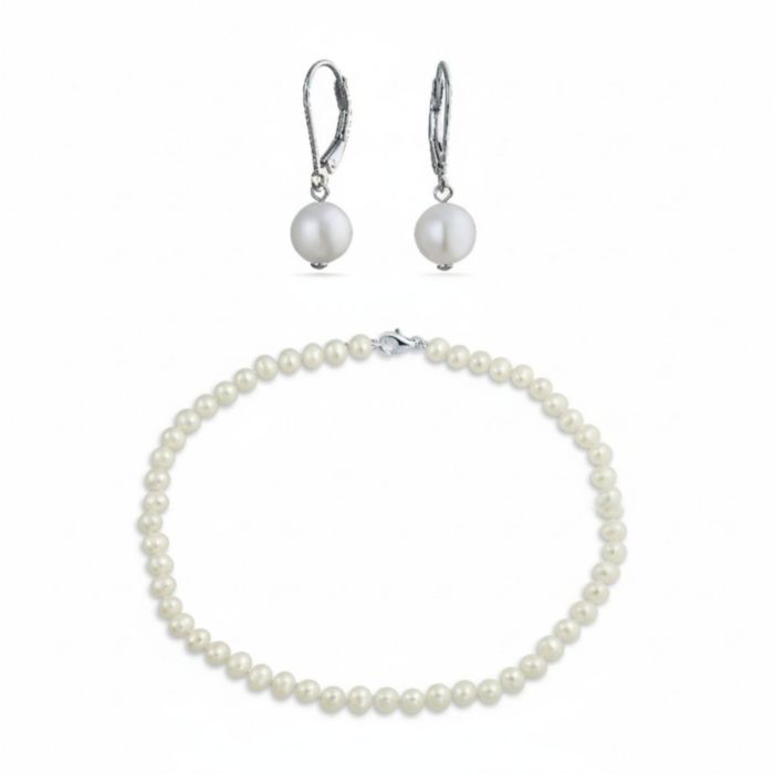Bling Jewelry Hand-Knotted White Freshwater Pearl Necklace and Drop Pearl