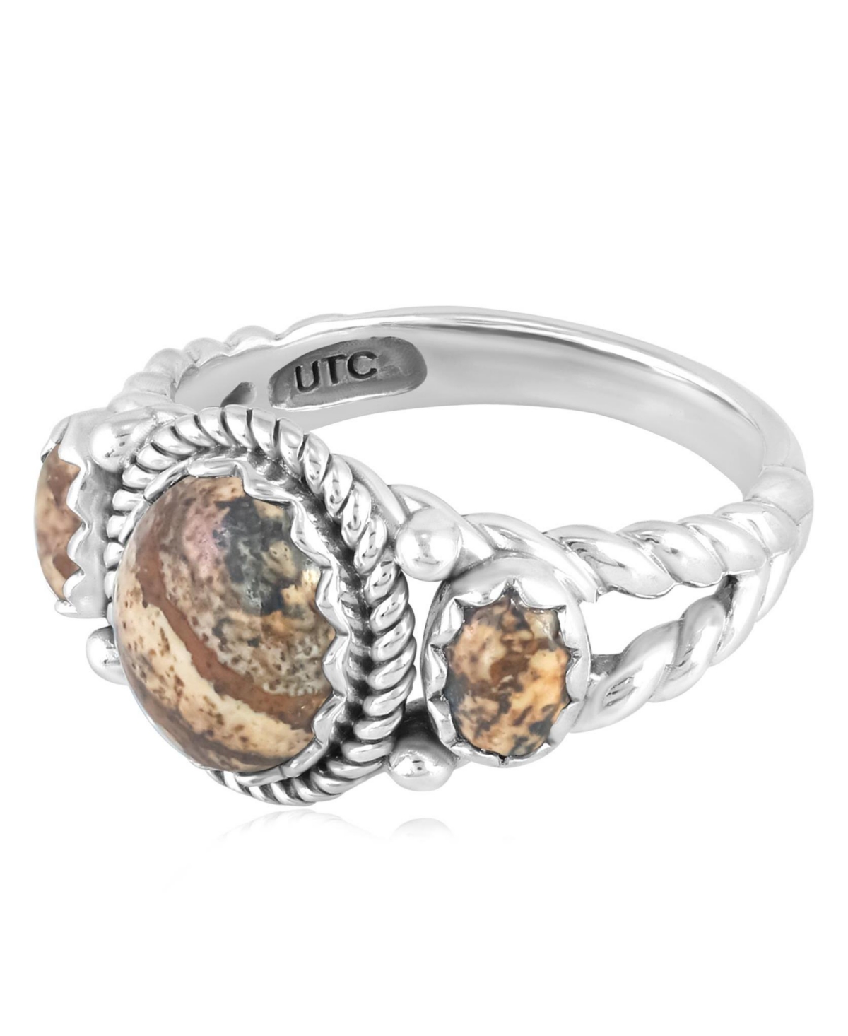 American West Jewelry Sterling Silver Picture Jasper 3-Stone Ring