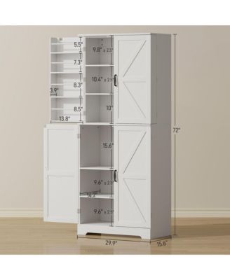 72" Farmhouse Kitchen Pantry Cabinet, Tall Storage Cabinet,