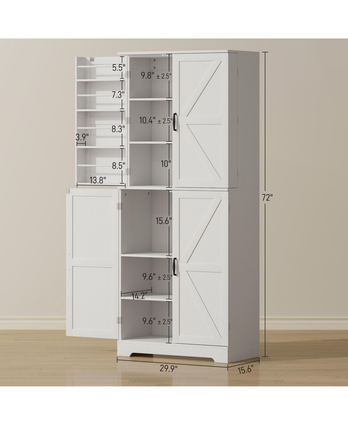 Homcom 72" Farmhouse Kitchen Pantry Cabinet, Tall Storage Cabinet,