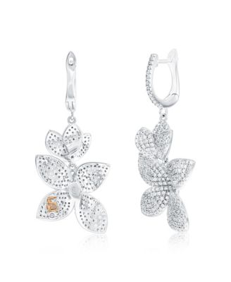 Suzy Levian Sterling Silver Cubic Zirconia Large Abstract Flower Drop Dangle Earrings