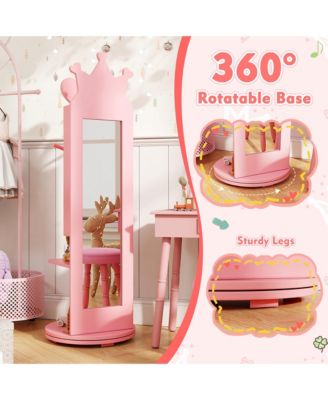 Kids Vanity Set Princess Makeup Dressing Table &Chair Set w/ Coat Rack