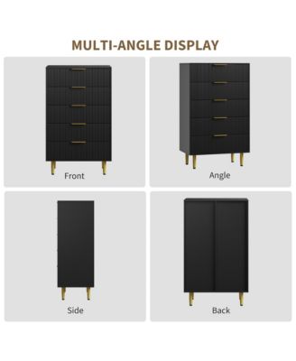 Fluted Dresser for Bedroom,Wooden Chest of Drawers with Metal Handle & Feet