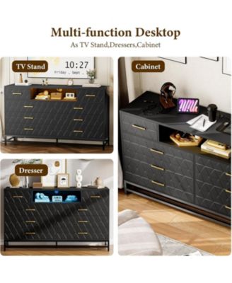 8 Drawer Wood Dresser for Bedroom, Wooden Dresser with LED Light