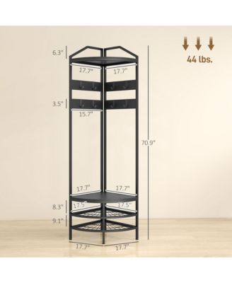 Corner Hall Tree, Coat Rack with Shoe Storage, Hooks, Shelves