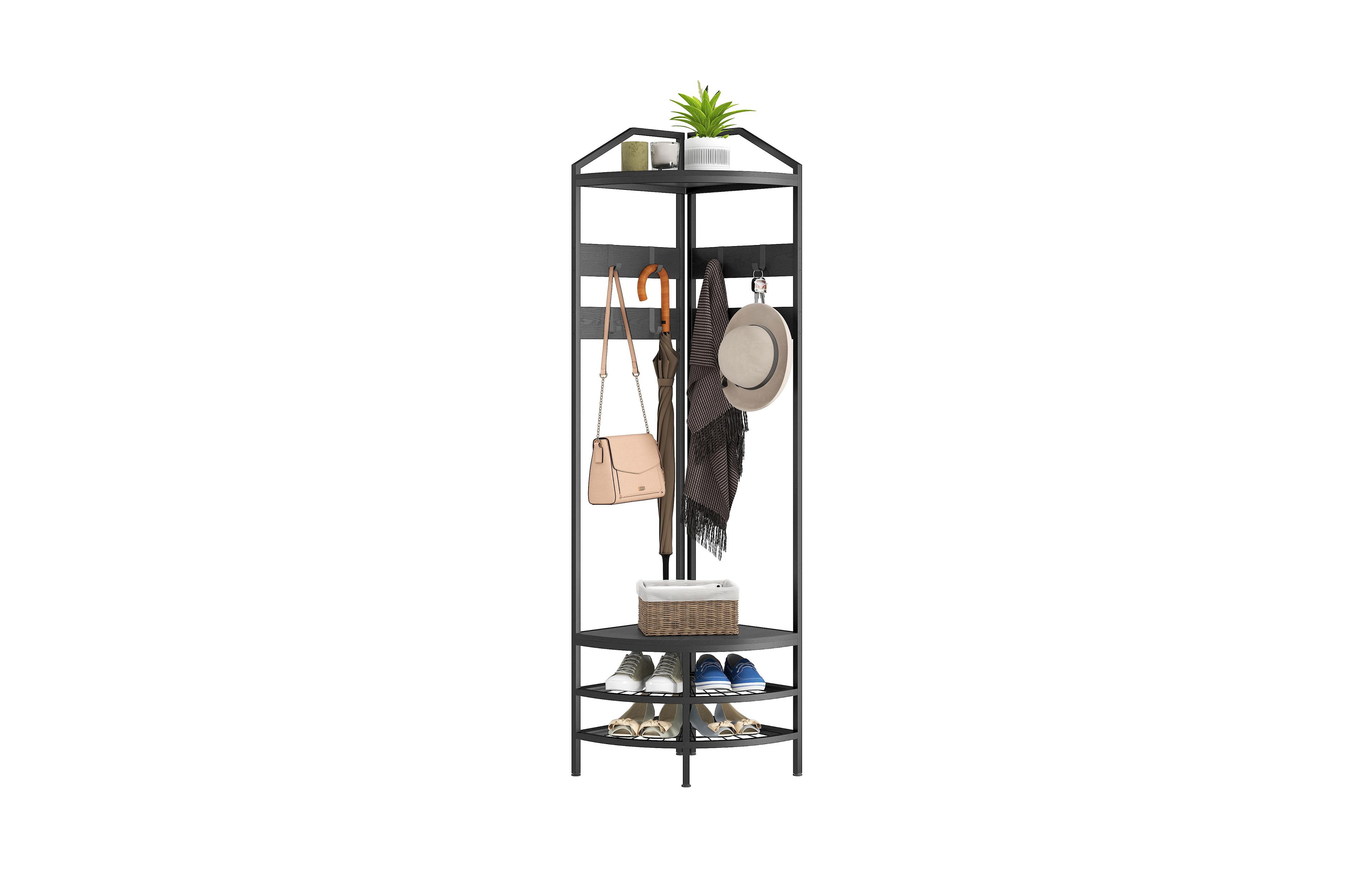 Homcom Corner Hall Tree, Coat Rack with Shoe Storage, Hooks, Shelves,
