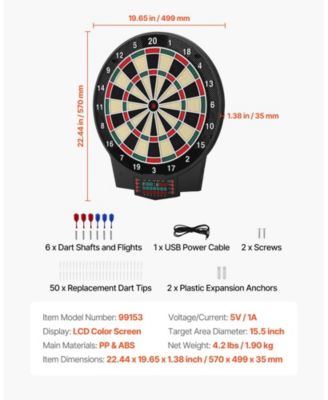 Electronic Dart Board, 15.5" Dartboard with 43 Games, 320+ Variations, Color LCD Scoring and Soft Tip Darts for Up to 8 Players