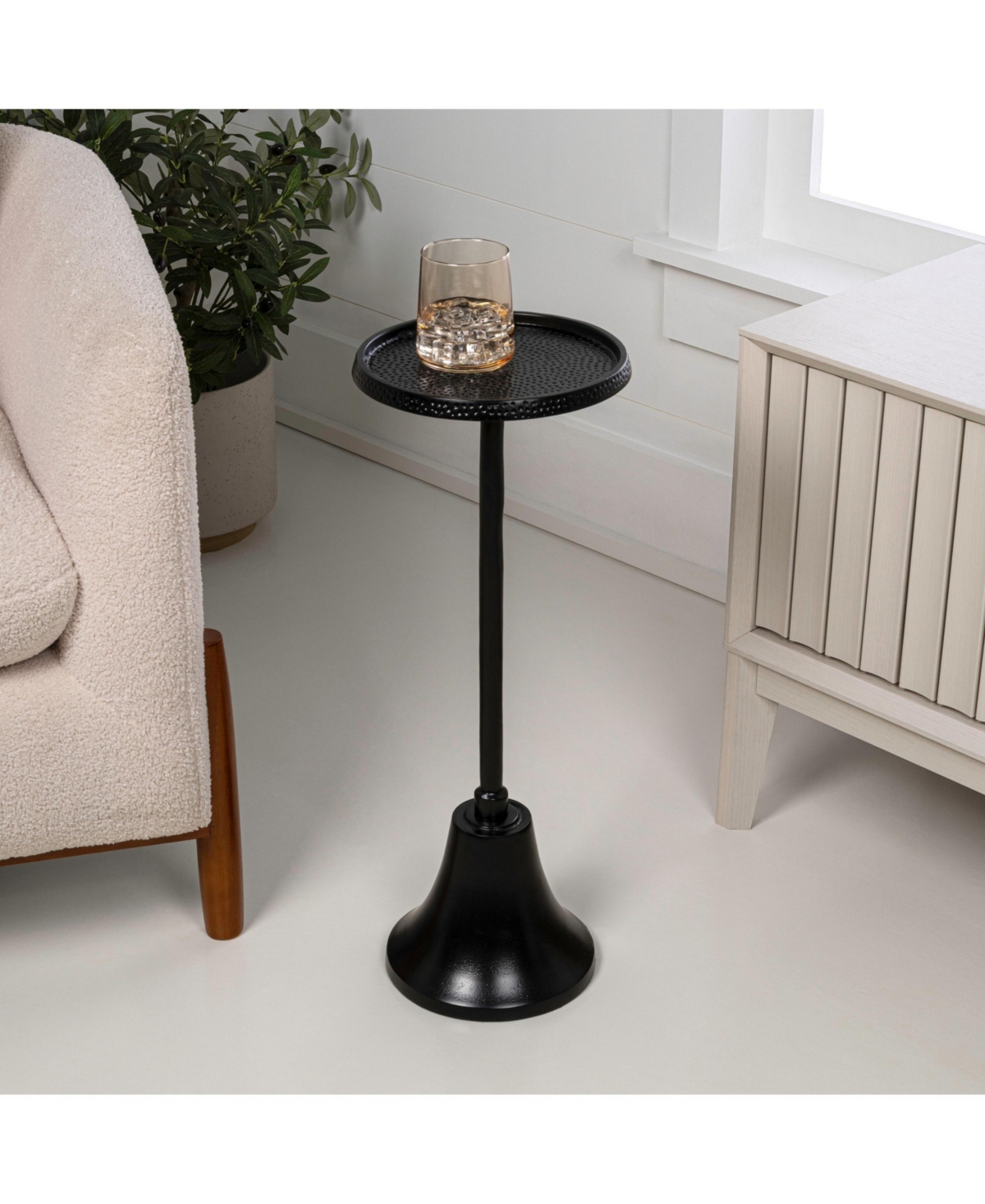 Jonathan Y Irida 24" Art Deco Designer Pedestal Drink Table and Decorative End with Hammered Round Top Bell Base