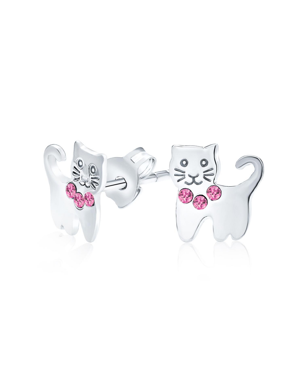 Bling Jewelry Set of 2 Petite Animal Pet Kitty Kitten Cat Pink Cz Dangle & Crystal Stud Earrings Sterling Silver