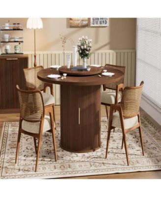 CASAINC 55″ Round Dining Table with Rotating Tray and Storage Shelves only table）