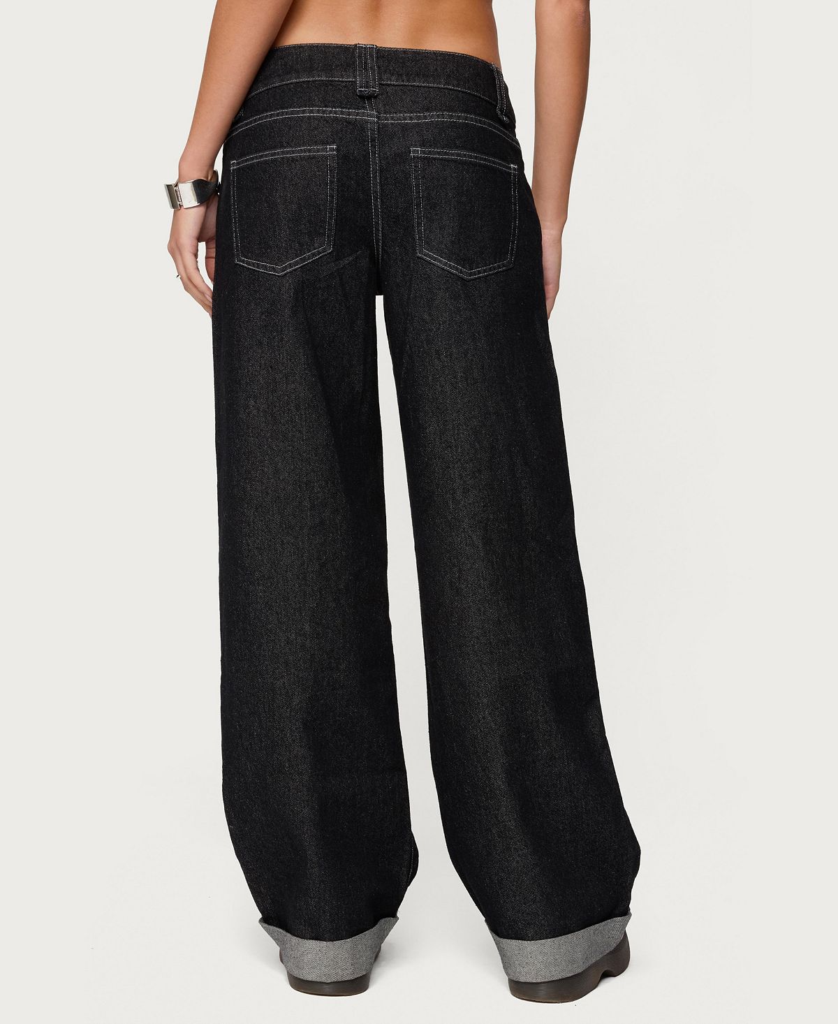 Edikted Women's Cuffed Low Rise Straight Leg Jeans view 3 — MAYCSS fashion products