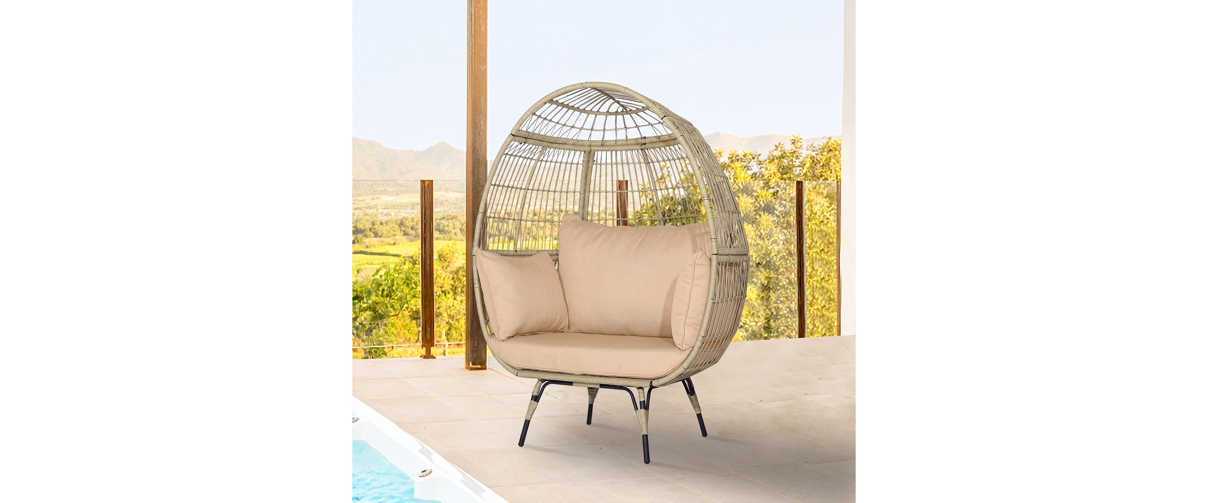 Costway Patio Oversized Rattan Egg Chair Lounge Basket with 4 Cushions for Indoor Outdoor