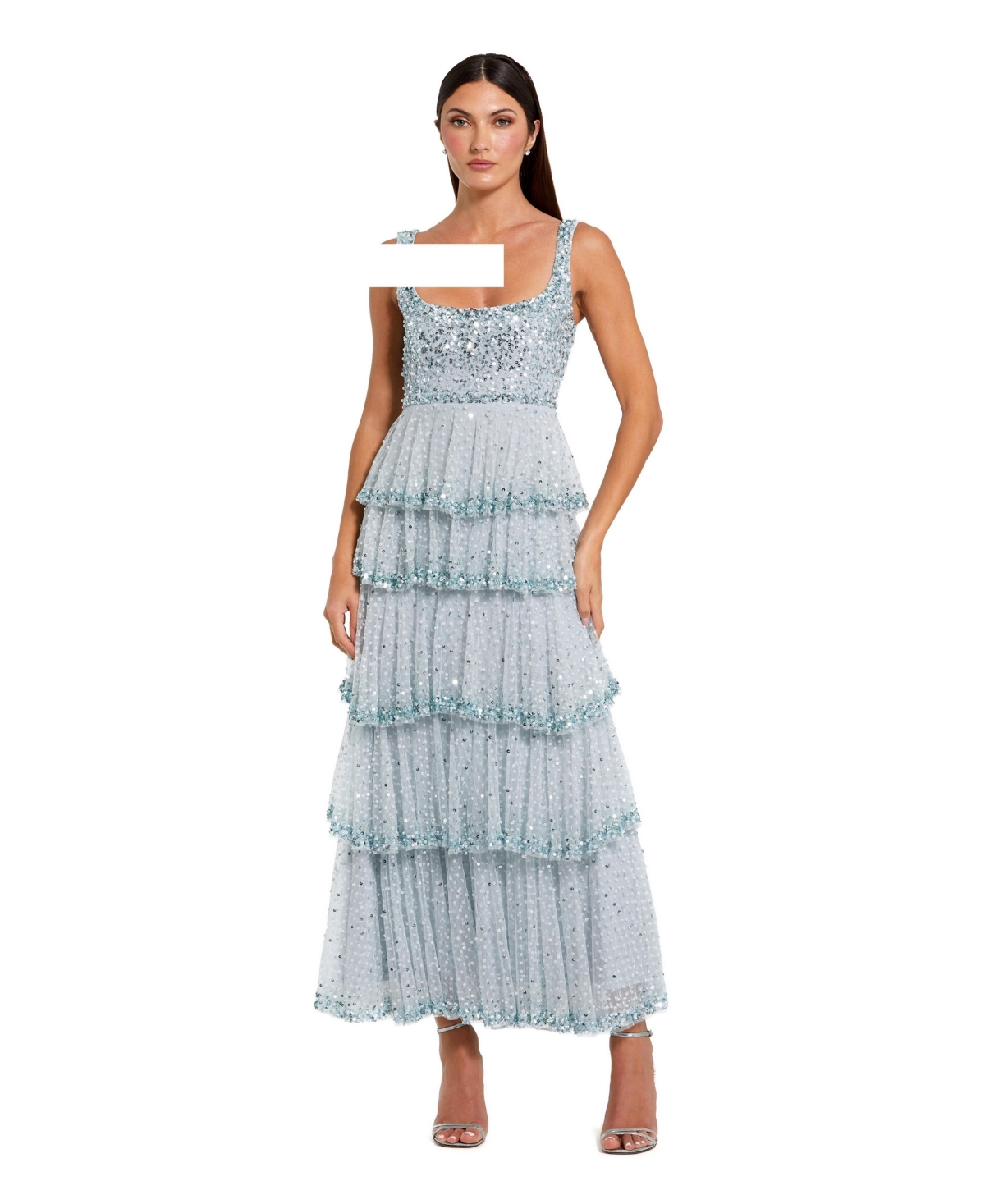 Mac Duggal Women's Embellished Net Tiered Ruffle Scoop Neck Gown