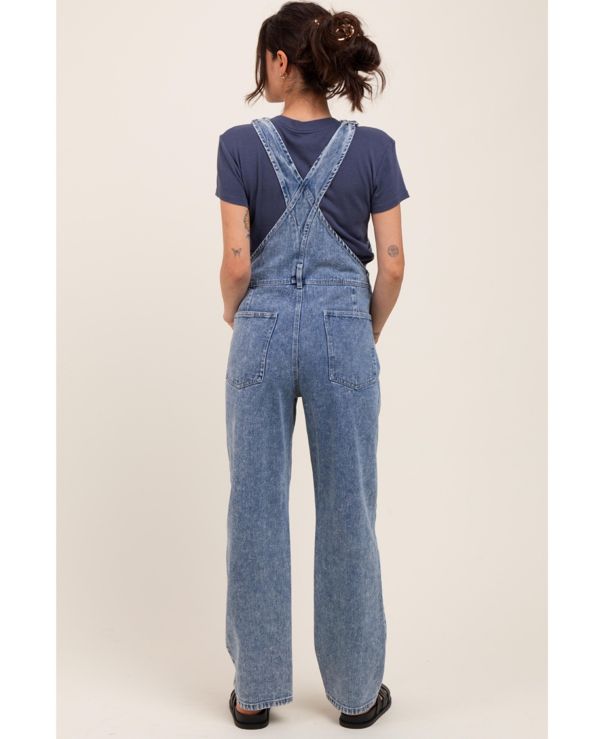 Pinkblush Light Blue Wash Rolled Cuff Maternity Denim Overalls