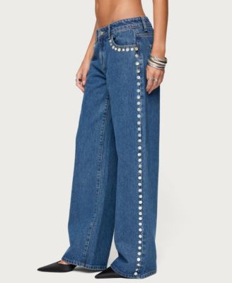 Women's Iridescent Button Low Rise Baggy Jeans