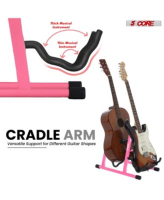 Double Guitar Stand Floor Adjustable A Frame Folding Acoustic Electric Guitars Holder Stands GSS 2N1 PNK