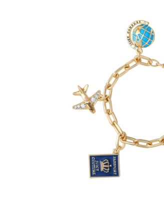 Travel Icons Charm Bracelet, Gold Tone with Blue & Pink Enamel