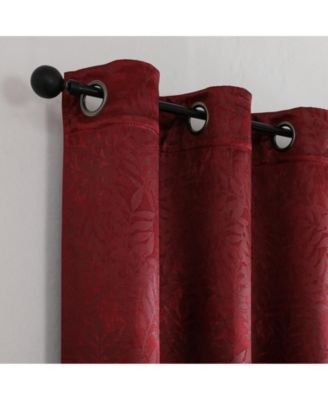 Set of 2 Leeds Floral Leaves Embossed Light Filtering Grommet Top Window Curtain Panels