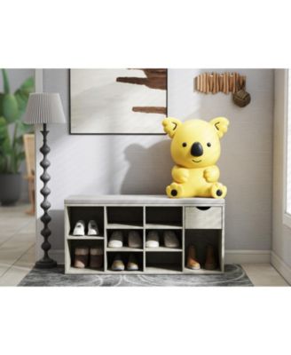 Storage Bench with Cushion, Drawer, and 3-Tier Shoe Shelf