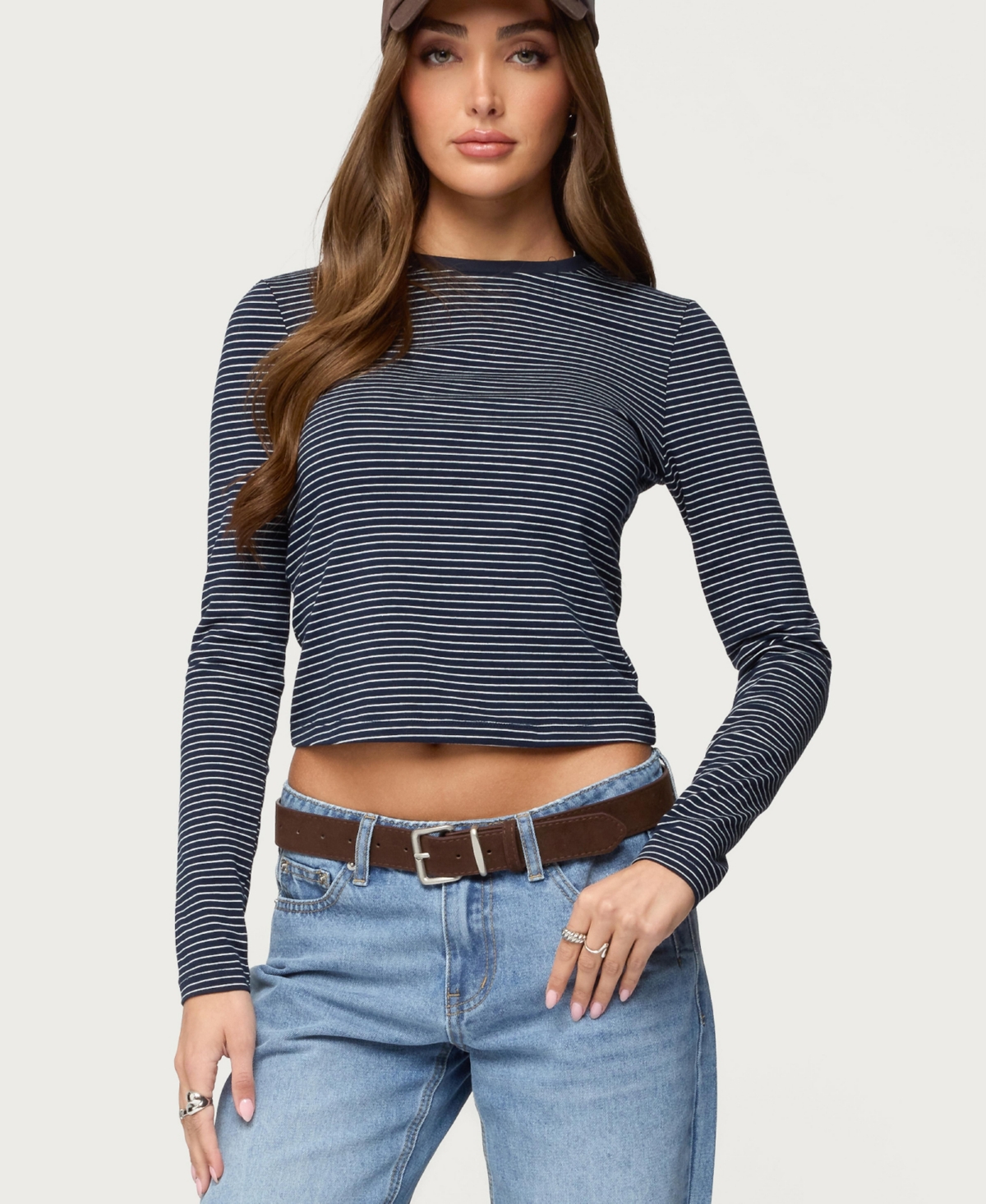 Edikted Womens Brianna Striped Long Sleeve T Shirt