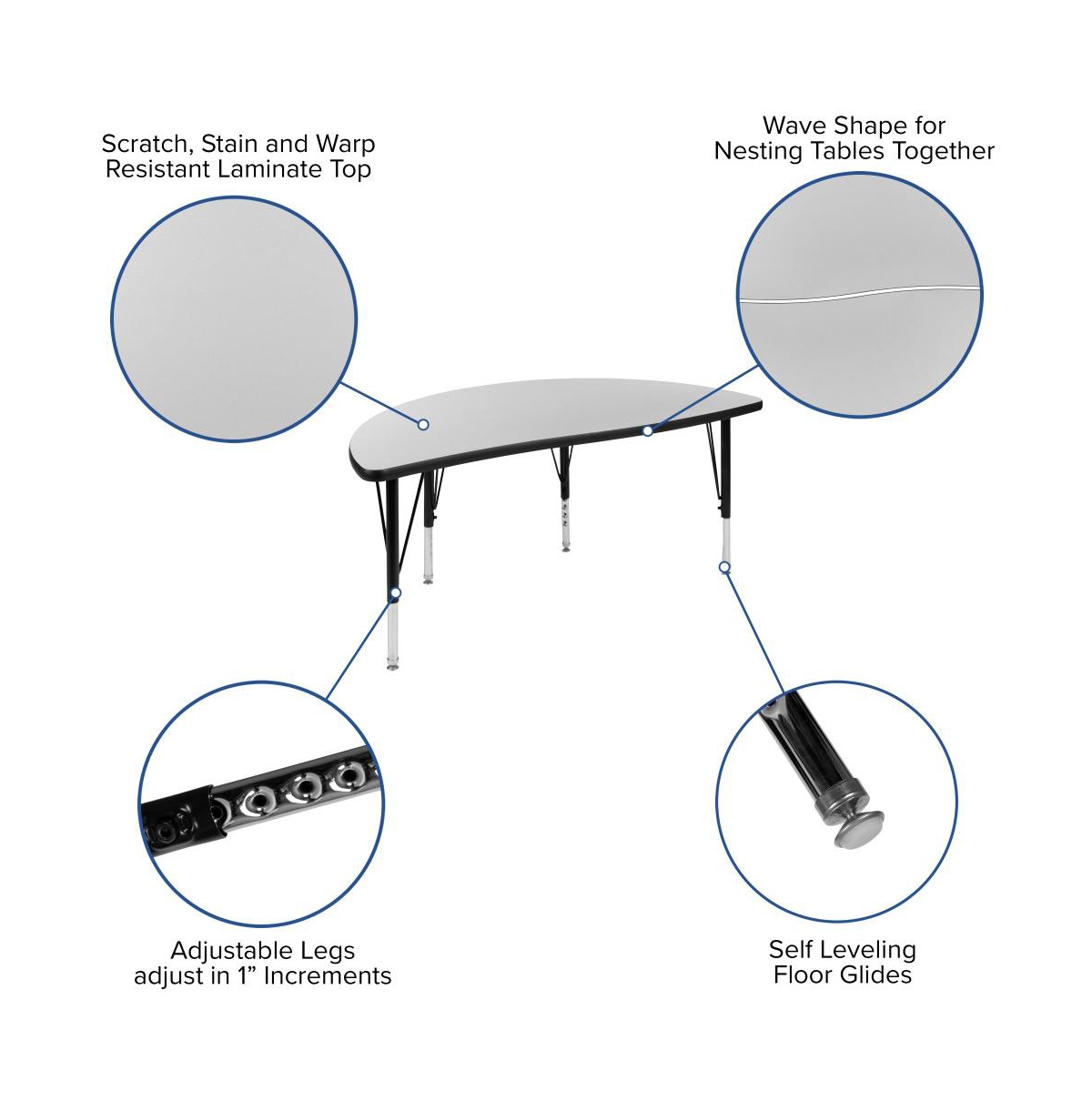 Emma+Oliver 47.5" Half Circle Wave Flexible Collaborative Kids Adjustable Height Activity Table