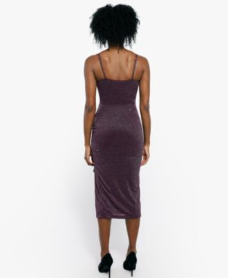 Women's Shapewear Metallic Knit Bodycon Sculpting Midi Slip Dress