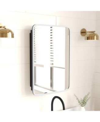 Glover Reversible Bathroom Wall Medicine Cabinet with Rounded Rectangular Beveled Mirror and Metal Frame and Shelves