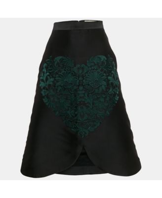 Women's Black Embroidered Silk Blend Midi Skirt