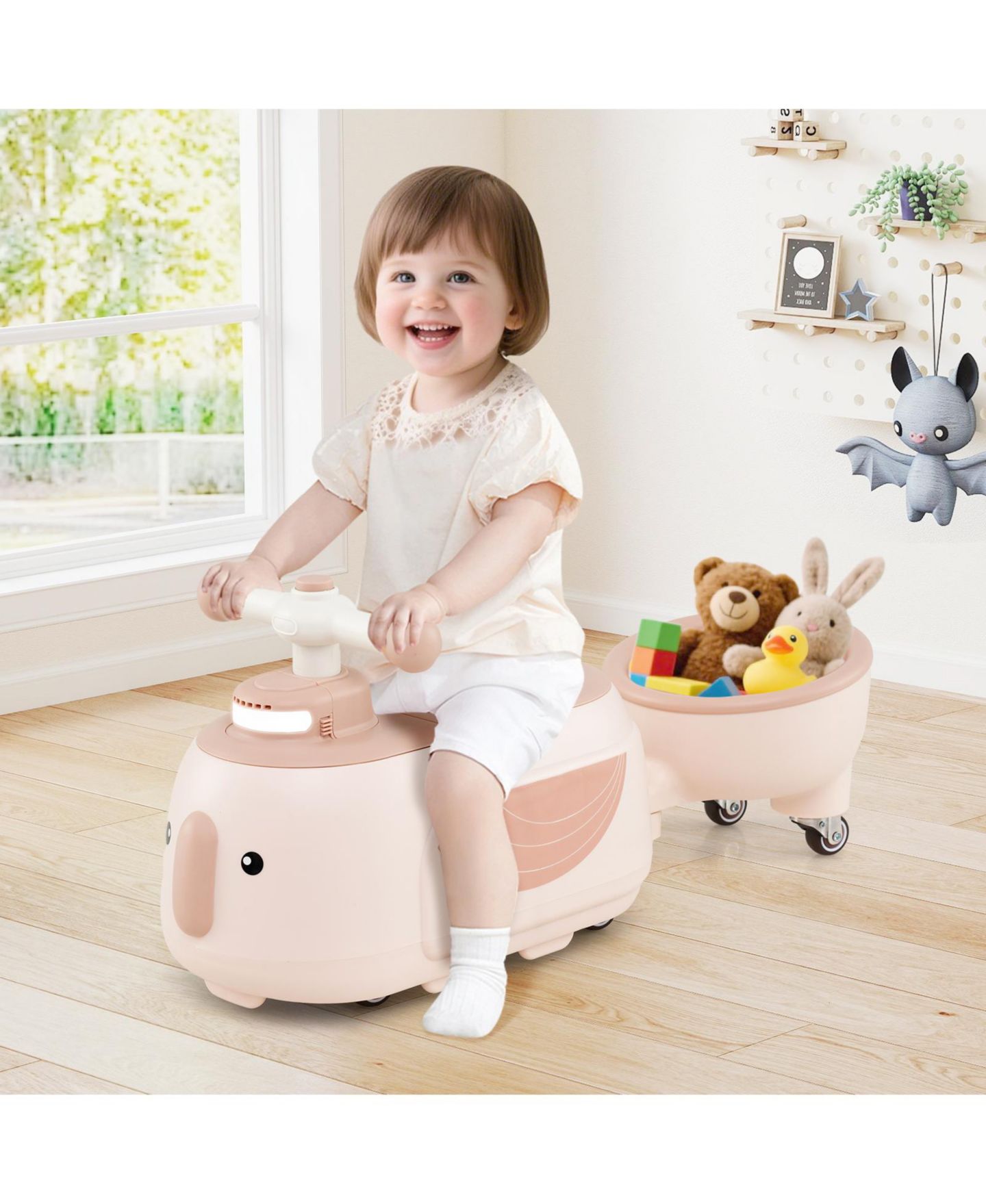Детские игрушки HONGGE 2-in-1 Toddler Ride-On Car with Detachable Trailer and Lights, цвет: Бежевый — фото 10