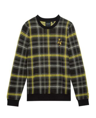 Men's Ribbed Jacquard Tartan Crew Neck