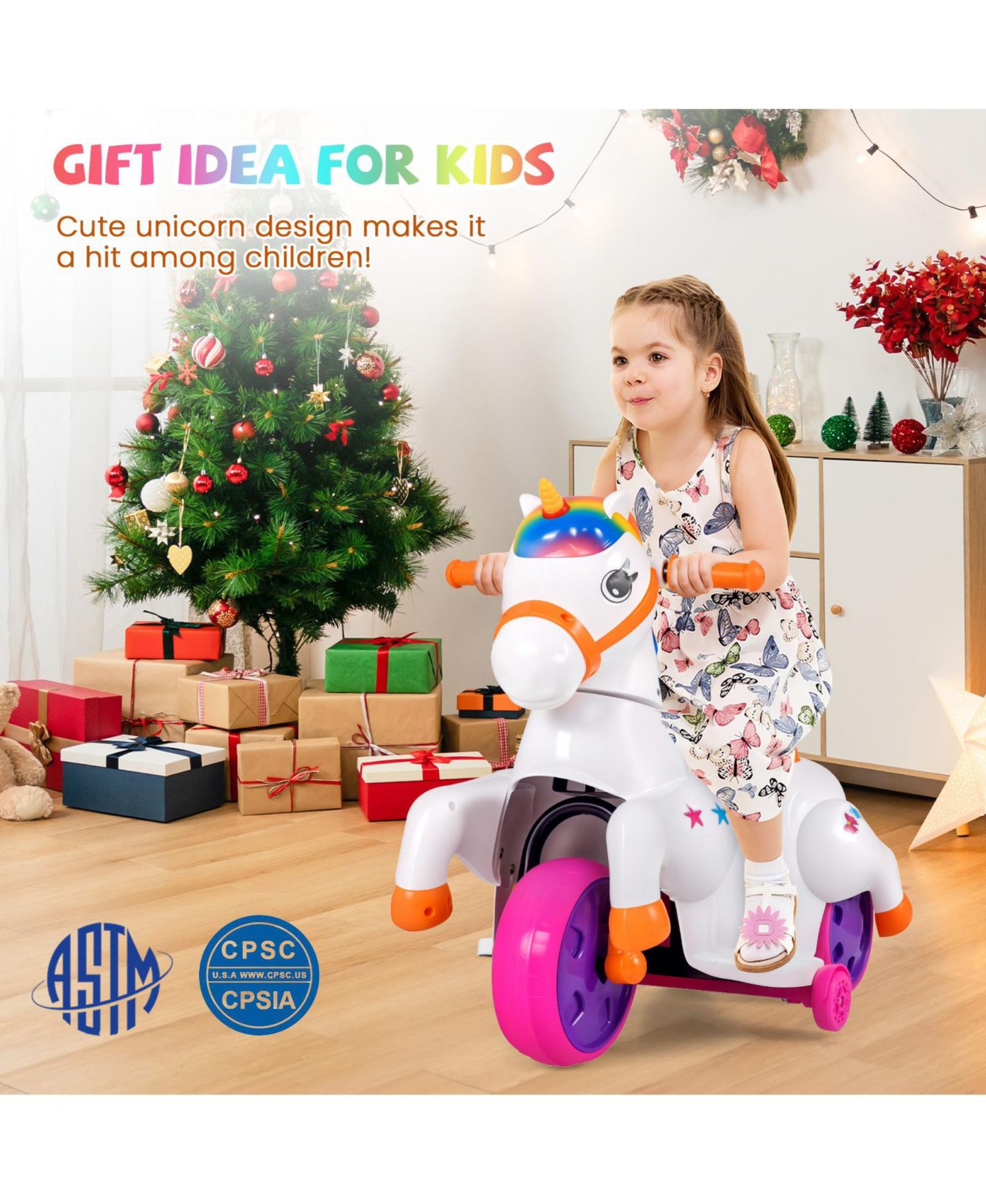 Детская игрушка HONGGE 12V Ride-On Unicorn Car with Galloping Motion, LED Lights and Sounds, Ages 3+, цвет: Розовый — фото 2
