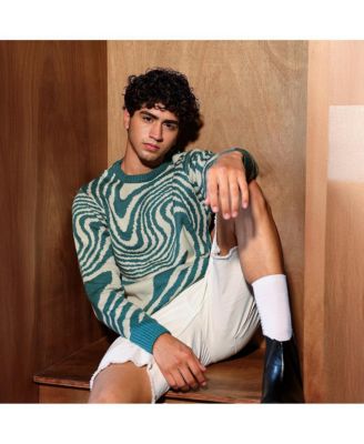 Men's Emerald Green Fluid-Jacquard Knit Pullover Sweater