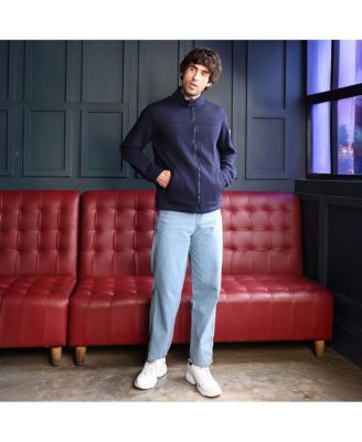 Men's Navy Blue Panel-Stitch Knit Sweatshirt