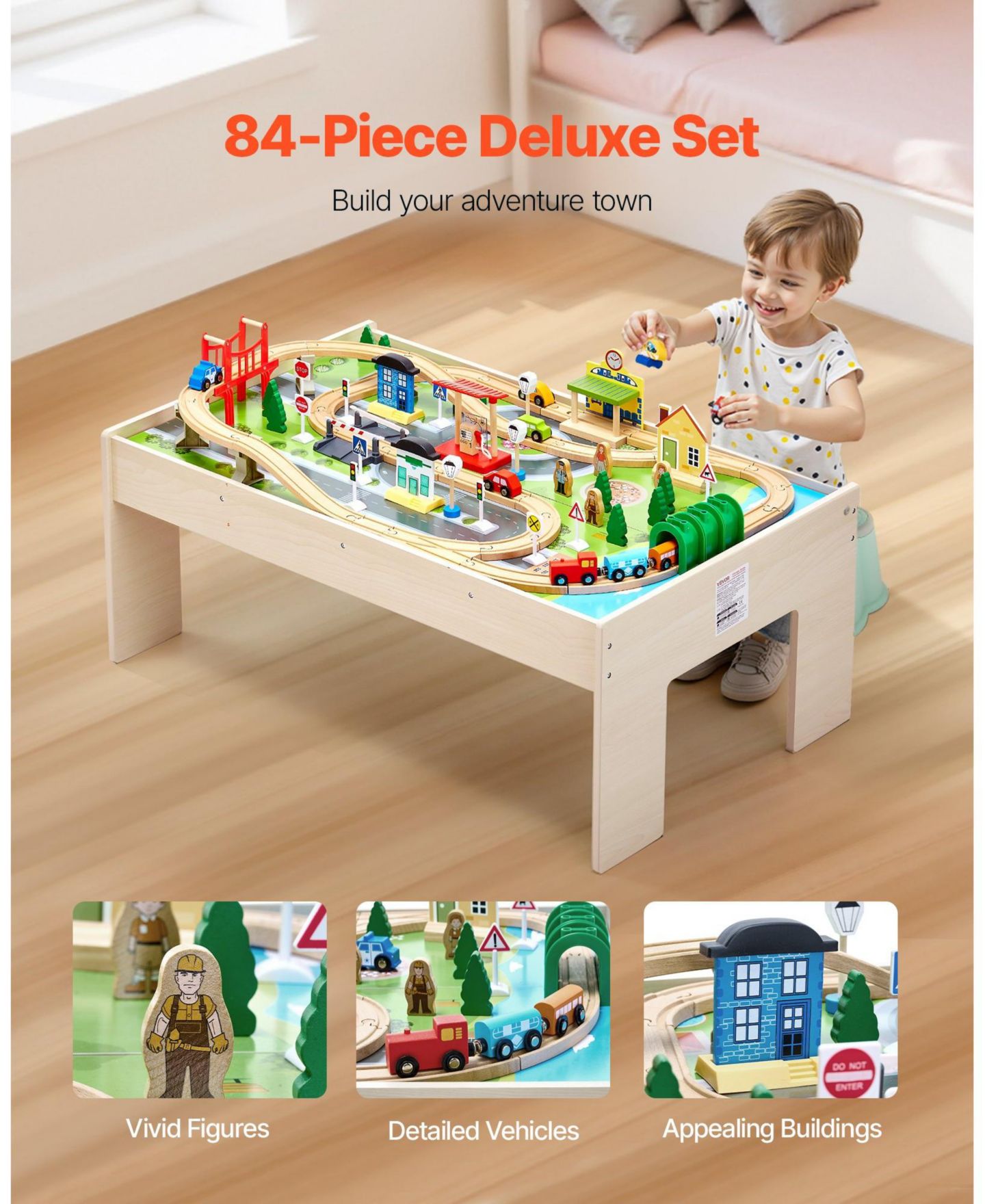 Детские игрушки Mecale 3-in-1 84-Piece Train Set Activity Table, цвет: Натуральный — фото 8
